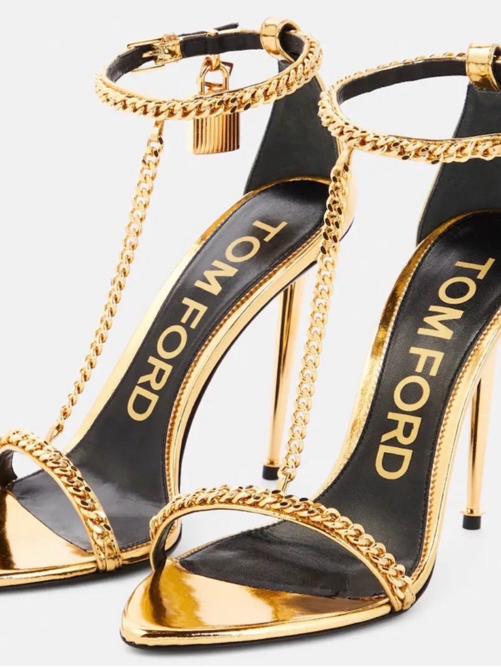Tom Ford Mirror Padlock T-Strap chain leather sandals
